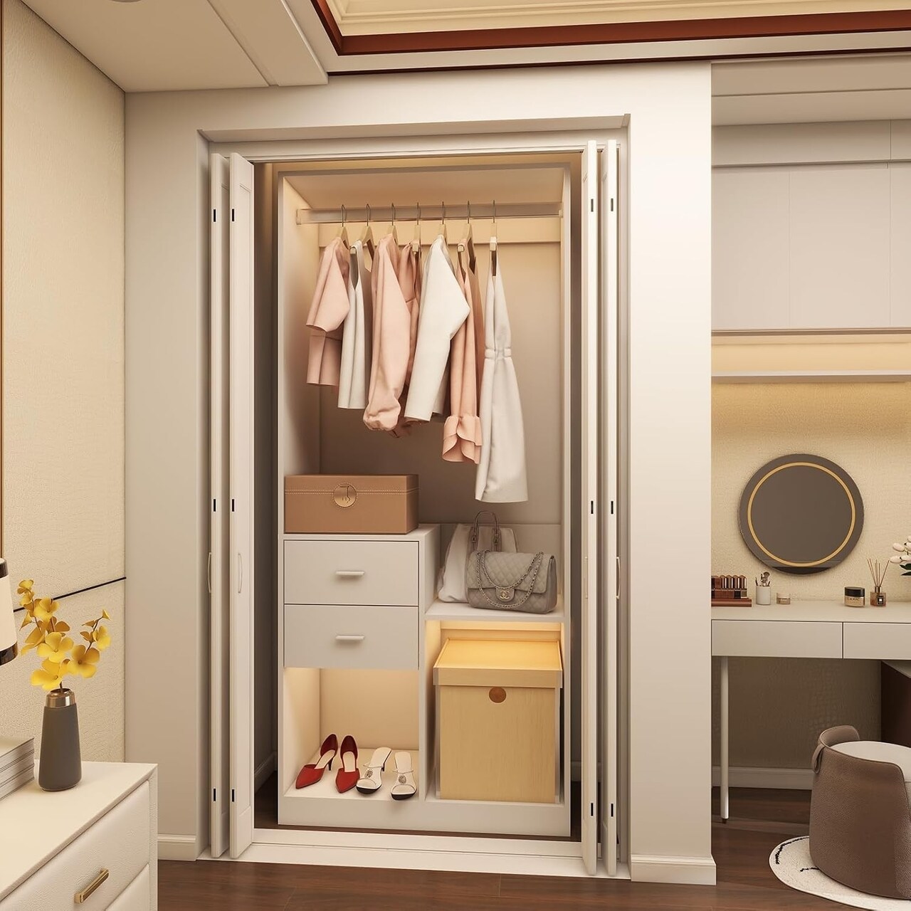 Freestanding Closet System With Drawers Shelves Hanging Rod Portable Organizer